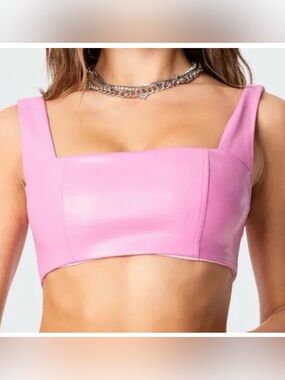 Edikted Faux Leather Pink Crop Top